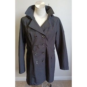 Debby Collection Hooded Black Double Breasted Raincoat No belt